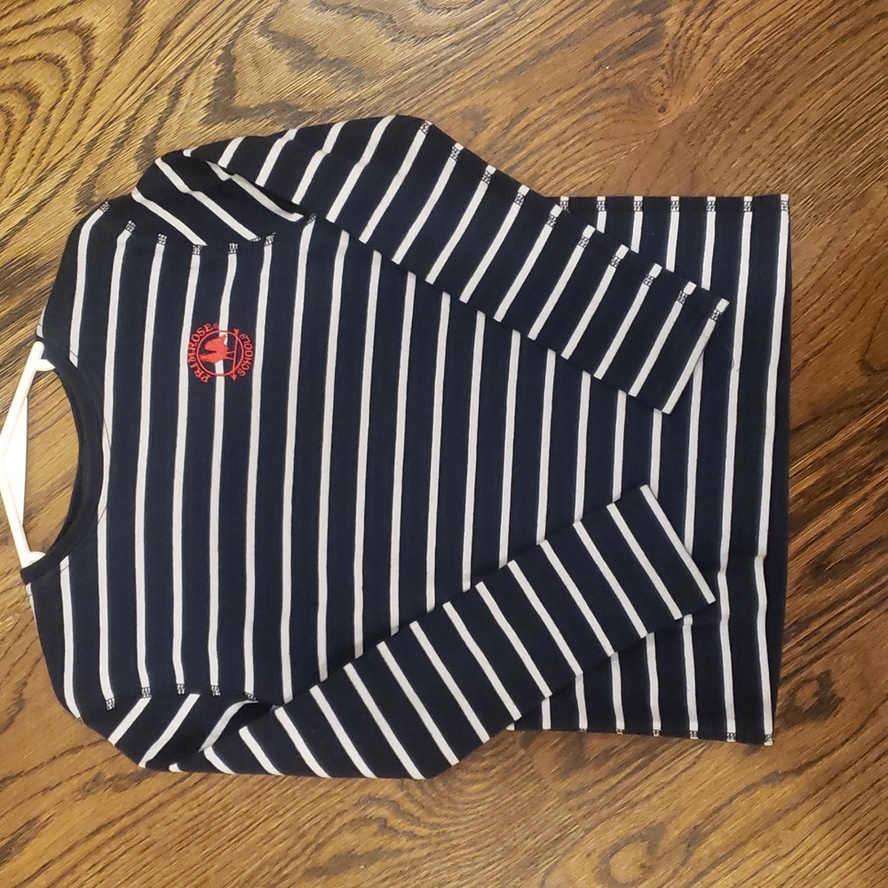 Primrose School Uniform Long Sleeve Crew Neck T-Shirt Navy and White Stripe